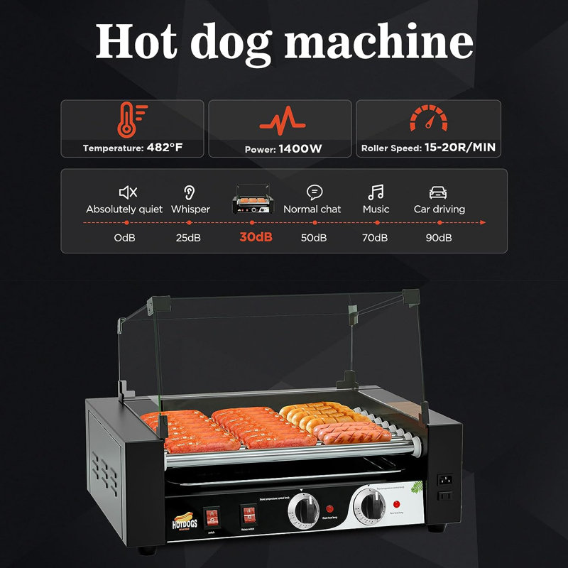 Kcourh 1400W Commercial Electric 24 Hot Dog 9 Roller Grill Cooker
